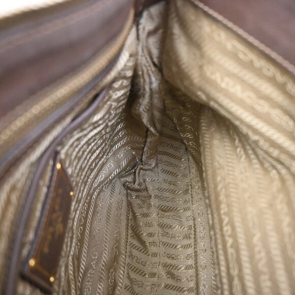 PRADA Logo Jacquard Crossbody Shoulder Bag Canvas Leather Brown - Picture 10 of 13